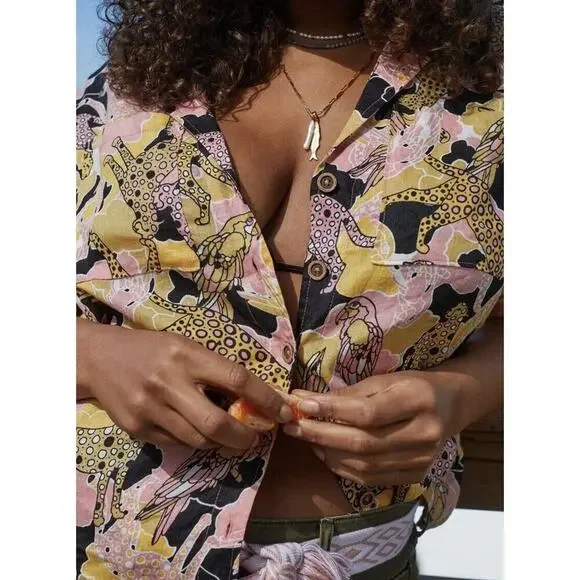 Anthropologie Maeve Printed Buttondown Surf Shirt Novelty Women XS NWOT Ink Dots - Picture 15 of 16